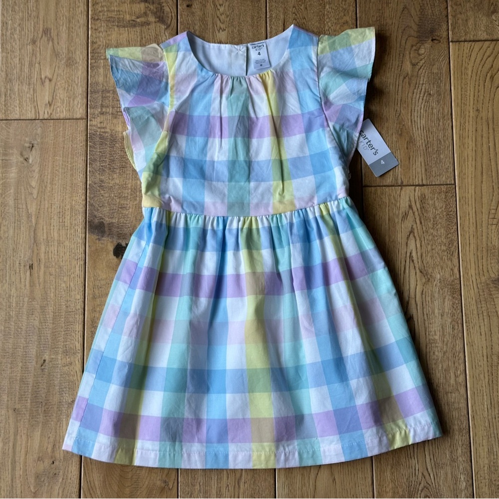 NEW Carter’s Pastel Plaid Ruffle Sleeve Dress size 4